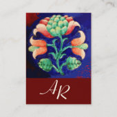 BLUMENMONOGRAMM, grün, rot-orange Visitenkarte (Rückseite)