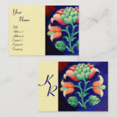 BLUMENMONOGRAMM, grün, rot-orange, weiß Visitenkarte (Vorne/Hinten)