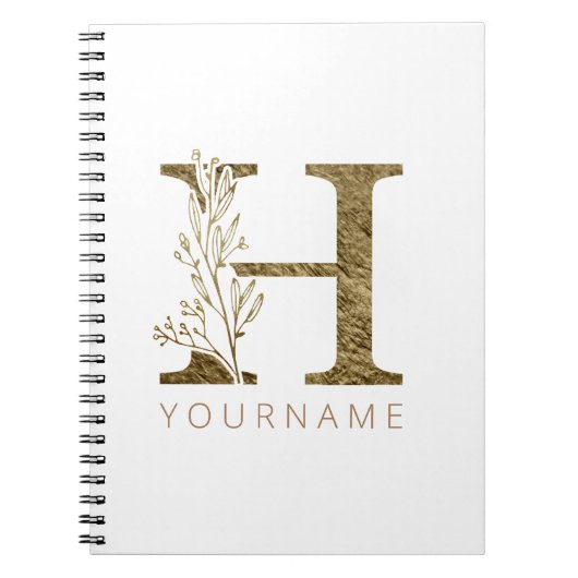Blumenmonogramm H Elegant Gold Foliage Notizblock (Vorderseite)
