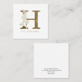 Blumenmonogramm H Elegant Gold Foliage Quadratische Visitenkarte (Vorne/Hinten)