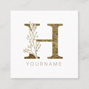 Blumenmonogramm H Elegant Gold Foliage Quadratische Visitenkarte