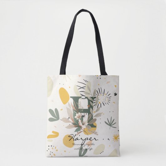 Blumenmonogramm H – Lebendige botanische Buchstabe Tasche (Vorderseite)
