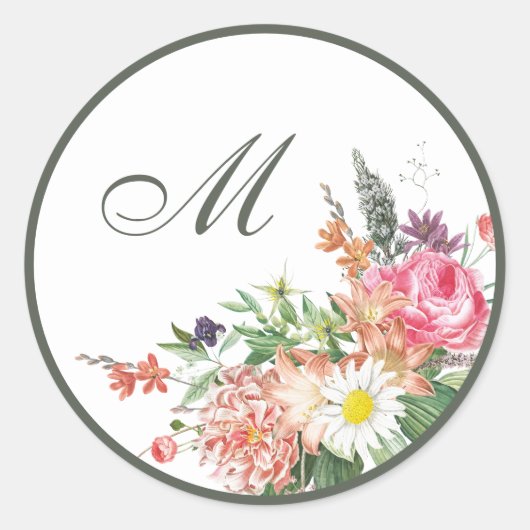 Blumenmonogramm-Hochzeitsstipps Runder Aufkleber (Vorderseite)