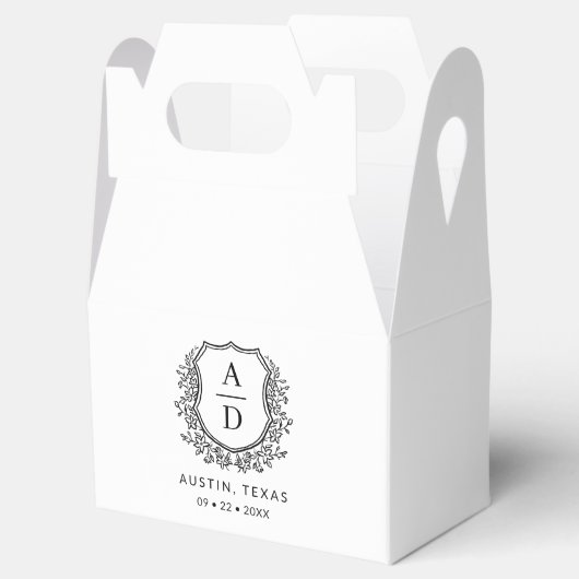 Blumenmonogramm Hochzeitweißes Wappen Modernes Geschenkschachtel (Geöffnet)