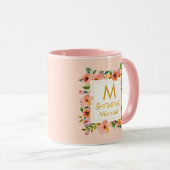 Blumenmonogramm I Benutzerdefinierter Name & Goldi Tasse (VorderseiteRechts)