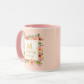 Blumenmonogramm I Benutzerdefinierter Name & Goldi Tasse (Vorderseite Links)
