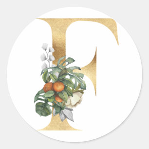 Blumenmonogramm in Gold Klassischer runder Aufkleb Aufkleber