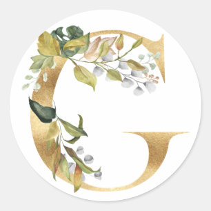 Blumenmonogramm in Gold Klassischer runder Aufkleb Aufkleber