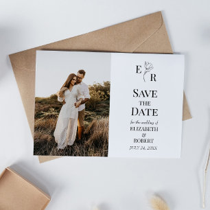Blumenmonogramm Individuelle Foto Save-the-Date-Ka Einladung