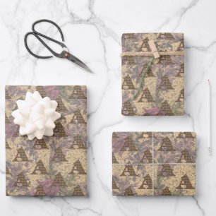 Blumenmonogramm Initiale A Elegant  Geschenkpapier Set