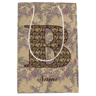 Blumenmonogramm Initiale B Elegant Personalisiert  Mittlere Geschenktüte