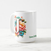 Blumenmonogramm J mit Pastellblumen Kaffeetasse (Vorderseite Links)