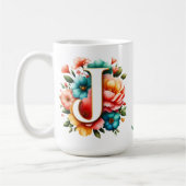 Blumenmonogramm J mit Pastellblumen Kaffeetasse (Links)