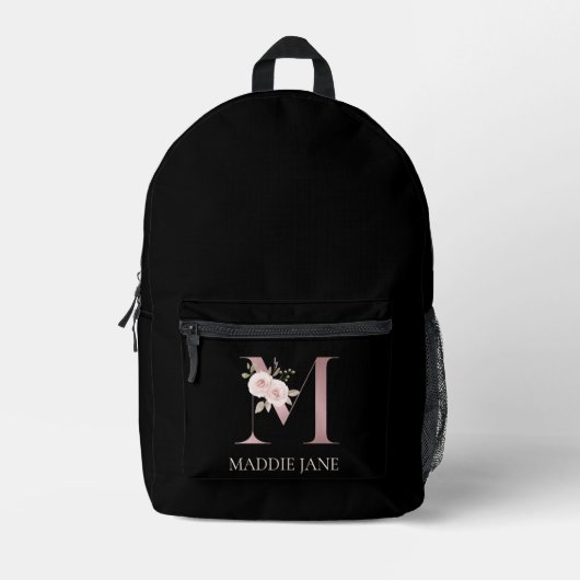 Blumenmonogramm M Name Bedruckter Rucksack (Vorderseite)
