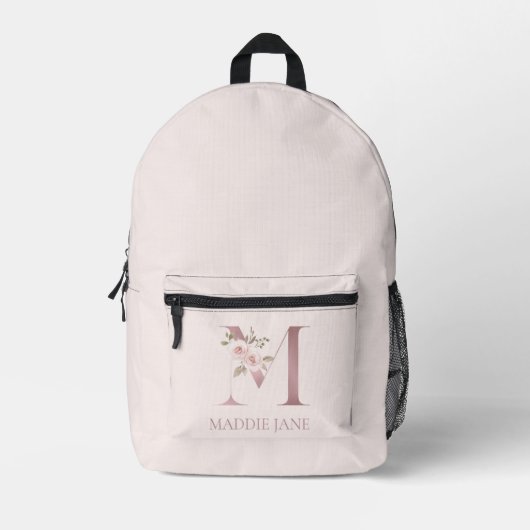 Blumenmonogramm M Name Bedruckter Rucksack (Vorderseite)