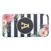 Blumenmonogramm-Marine-Gold Stripes iPhone 7 Case-Mate iPhone Hülle (Rückseite (Horizontal))