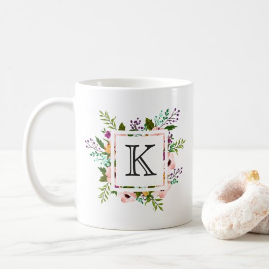 Blumenmonogramm mit Schnörkel Kaffeetasse (Mit Donut)