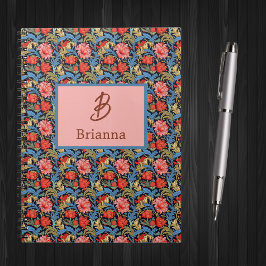 Blumenmonogramm Rosa Blau im Stil von William Morr Notizblock