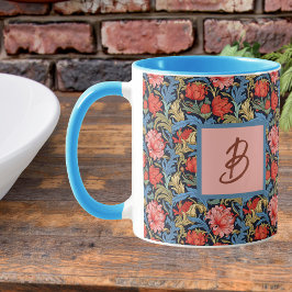 Blumenmonogramm Rosa Blau im Stil von William Morr Tasse