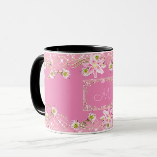 Blumenmonogramm Rose Tasse (Vorderseite Links)