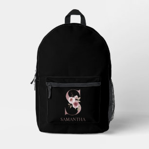 Blumenmonogramm S Name  Bedruckter Rucksack