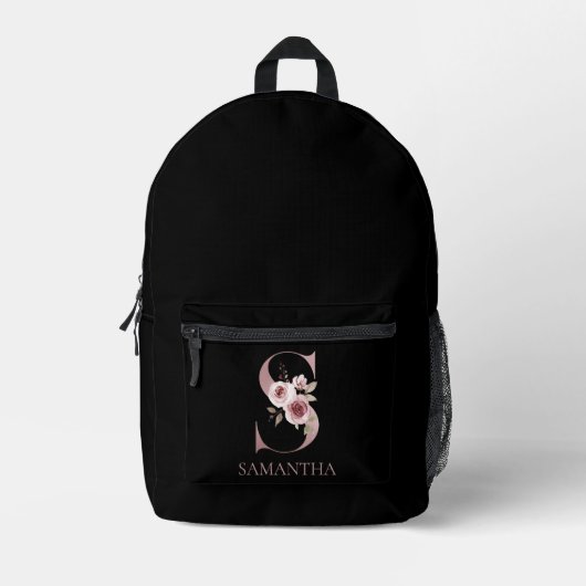 Blumenmonogramm S Name Bedruckter Rucksack (Vorderseite)