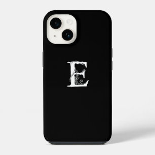 BLUMENMONOGRAMM SCHREIBEN E MINIMALISTISCHE SCHWAR iPhone 14 HÜLLE