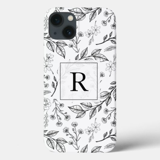 Blumenmonogramm Schwarz Weiß Case-Mate iPhone Hülle (Rückseite)