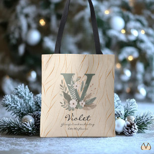 Blumenmonogramm V – Zierliche botanische Buchstabe Tasche