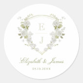 Blumenmonogramm-Wappen Hochzeiten Umschlag Aufkleb Runder Aufkleber (Vorderseite)