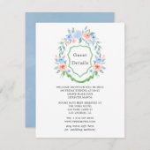 Blumenmonogramm-Wappen Hochzeitgastdetails Begleitkarte (Vorne/Hinten)