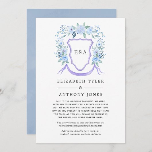 Blumenmonogramm-Wappen mit verkürzter Gästeliste Ankündigung (Vorne/Hinten)