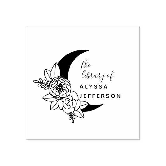 Blumenmoon Eleganter Individuelle Name Bibliothek Gummistempel (Prägung)