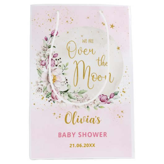 Blumenmoon Pink Babydusche Mittlere Geschenktüte (Vorderseite)