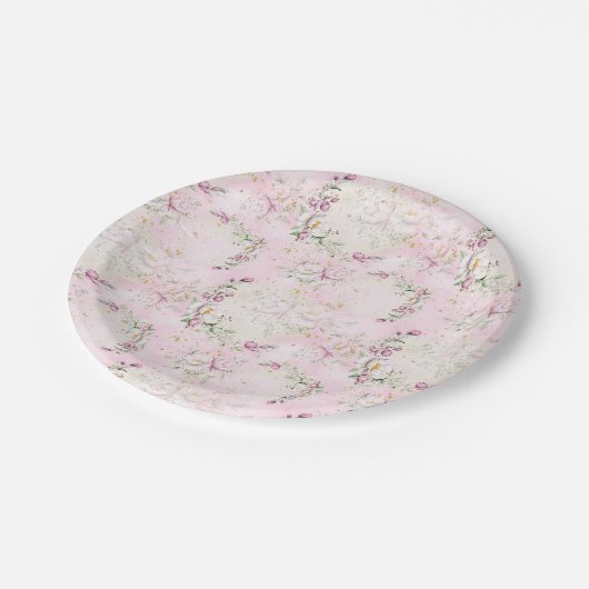 Blumenmoon Pink Babydusche Pappteller (Schrägansicht)