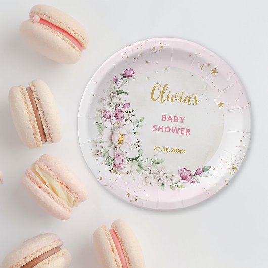 Blumenmoon Pink Babydusche Pappteller