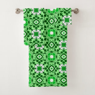 Blumenmoroccan Fliese, Smaragd und Limettengrün Badhandtuch Set