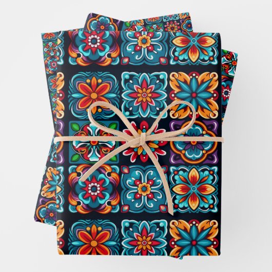 Blumenmosaik in lebhaften Farben Geschenkpapier Set (Beispiel)