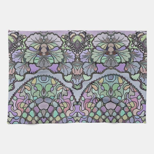 Blumenmosaik-Muster für abstrakte lila Pansy-Mosai Geschirrtuch (Horizontal)