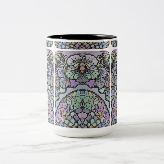 Blumenmosaik-Muster für abstrakte lila Pansy-Mosai Zweifarbige Tasse (Mittel)