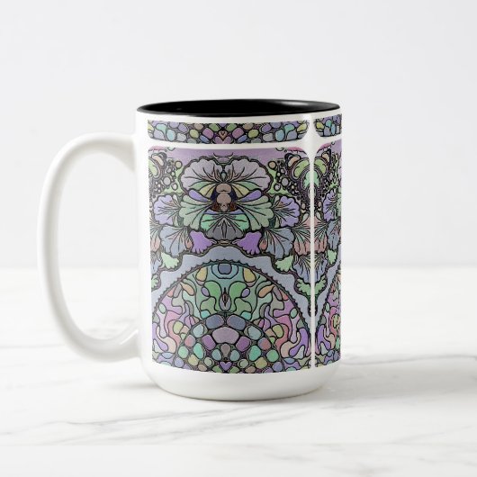 Blumenmosaik-Muster für abstrakte lila Pansy-Mosai Zweifarbige Tasse (Links)