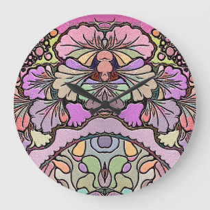 Blumenmosaik rosa Stiefmütterchen floral elegant Große Wanduhr