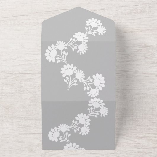 Blumenmotif Gray White Wedding All In One Einladung (Außenbereich)