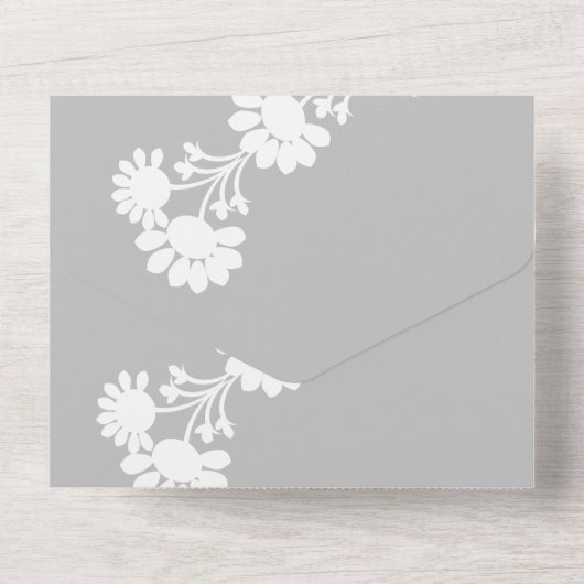 Blumenmotif Gray White Wedding All In One Einladung (Rückseite)
