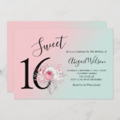 Blumenmotiv 16 . Geburtstag Geburtstagsparty Einladung (Vorne/Hinten)
