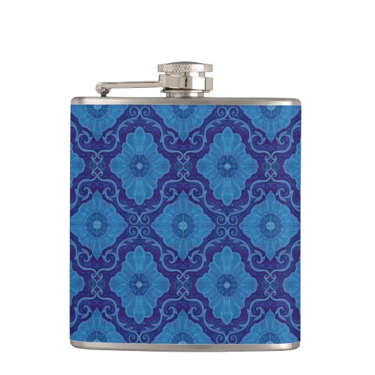 Blumenmotiv "Blaublumen", böhmisches Muster Flachmann (Vorderseite)