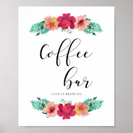 Blumenmotiv-Hochzeitszeichen für Kaffee Bar Poster