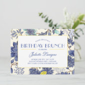 Blumenmotiv in Gelb und Blau Einladung (Stehend Vorderseite)