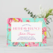 Blumenmotiv in Pink und Aqua Geburtstag Einladung (Stehend Vorderseite)