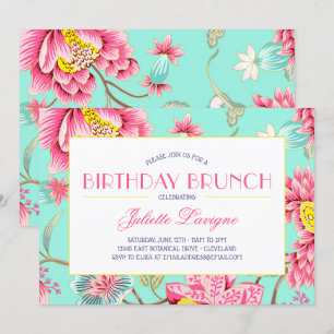 Blumenmotiv in Pink und Aqua Geburtstag Einladung